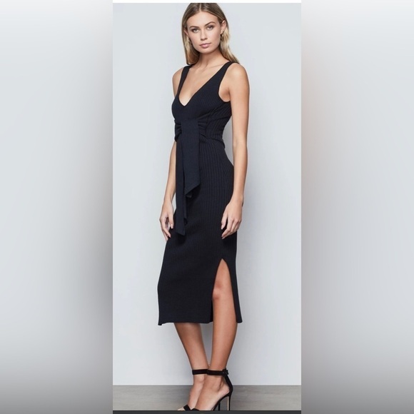 Good American Belted Bodycon Fitted Cotton/Spandex Ribbed Slit MidiDress size 2 - Picture 1 of 10